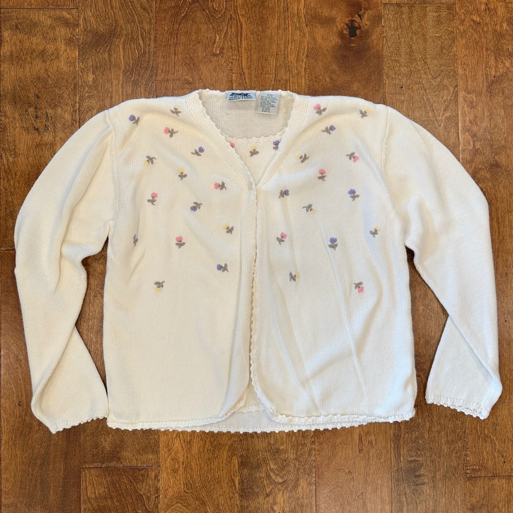 Vtg Northern Reflections‎ Embroidered Floral Cardigan Set Sz Large Cottagecore